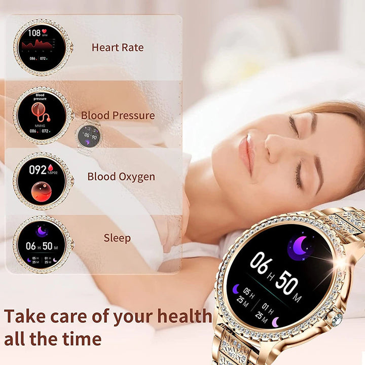 Premium Luxury Women's Smartwatch – Heart Rate, Blood Oxygen, Sleep Monitoring, Bluetooth Call, Diamond Bracelet, 1.32" HD 