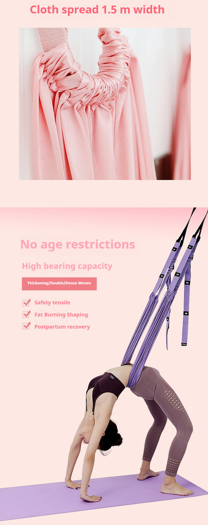 Premium Aerial Yoga Belt Adjustable Stretching Strap Elastic Support Trainer Portable Yoga Band for Pilates Stretching Fitness Home Gym Daily Use