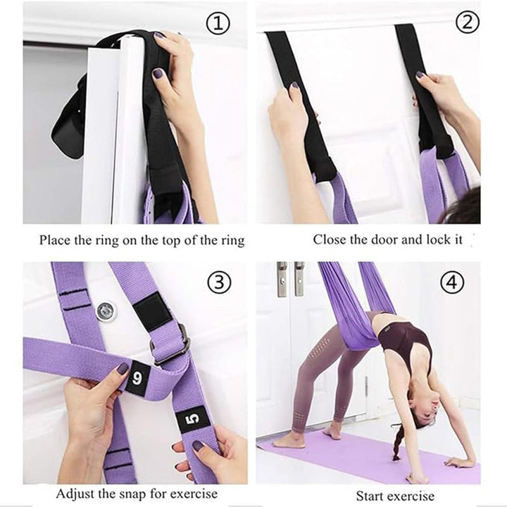 Premium Aerial Yoga Belt Adjustable Stretching Strap Elastic Support Trainer Portable Yoga Band for Pilates Stretching Fitness Home Gym Daily Use
