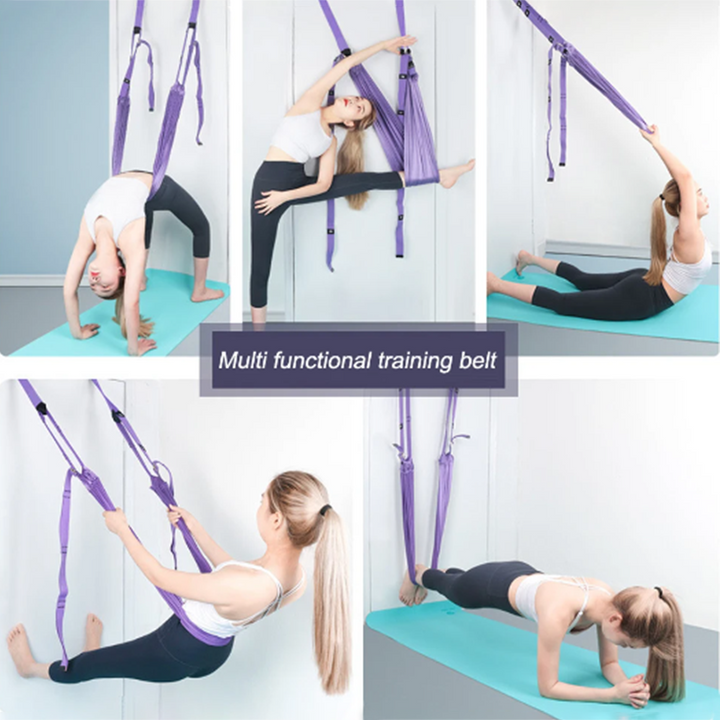 Premium Aerial Yoga Belt Adjustable Stretching Strap Elastic Support Trainer Portable Yoga Band for Pilates Stretching Fitness Home Gym Daily Use