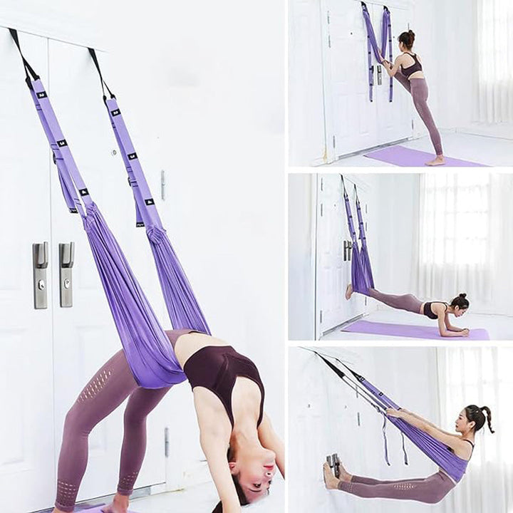 Premium Aerial Yoga Belt Adjustable Stretching Strap Elastic Support Trainer Portable Yoga Band for Pilates Stretching Fitness Home Gym Daily Use
