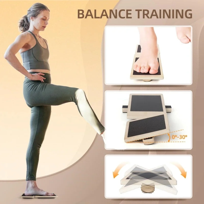 Premium Ankle Balance Board Wooden Foot Trainer Stability Board for Pilates Balance Training Foot Strength Trainer Portable 30x10.8cm Home Gym Daily Use