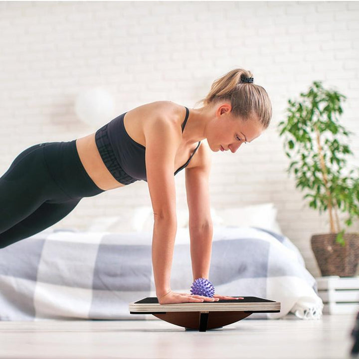 Premium Balance Board 360 Degree Wobble Trainer Anti Slip Wooden Board Rubber Base Core Stability Trainer for Home Office Gym Daily Use Fitness Training