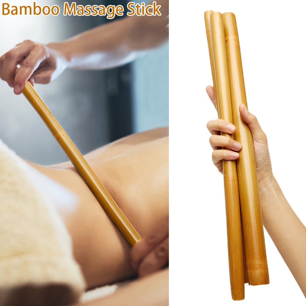 Premium Bamboo Massage Stick Set Natural Gua Sha Tools Body Massager Wooden Fascia Roller Portable Muscle Relaxation Kit for Home Gym Travel Daily Use