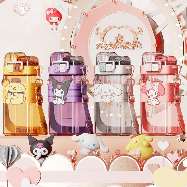 Premium Cartoon Water Bottle 520ML Double Drink Cup Leak Proof Plastic Bottle Cute Design Portable Student Bottle for School Travel Daily Use
