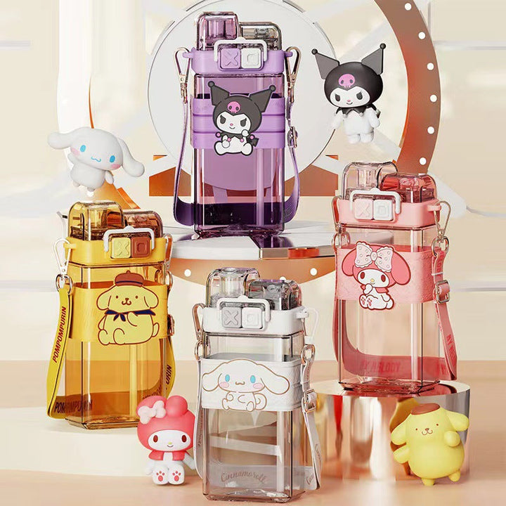 Premium Cartoon Water Bottle 520ML Double Drink Cup Leak Proof Plastic Bottle Cute Design Portable Student Bottle for School Travel Daily Use