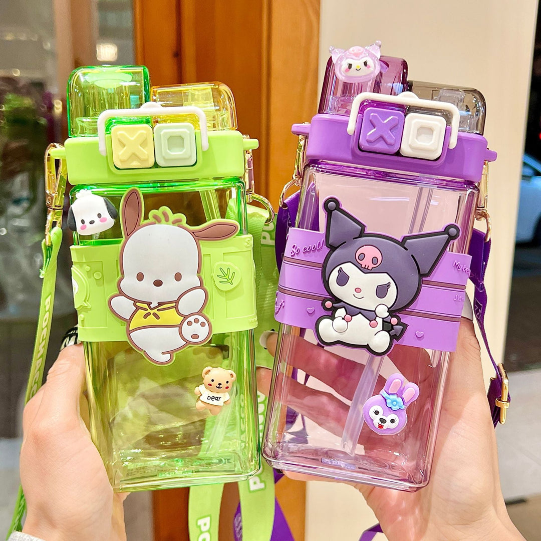 Premium Cartoon Water Bottle 520ML Double Drink Cup Leak Proof Plastic Bottle Cute Design Portable Student Bottle for School Travel Daily Use