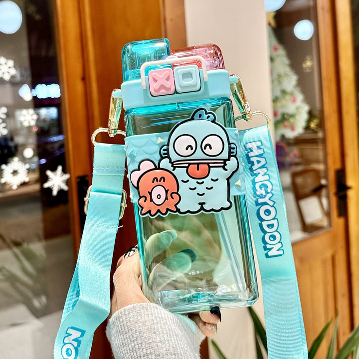 Premium Cartoon Water Bottle 520ML Double Drink Cup Leak Proof Plastic Bottle Cute Design Portable Student Bottle for School Travel Daily Use