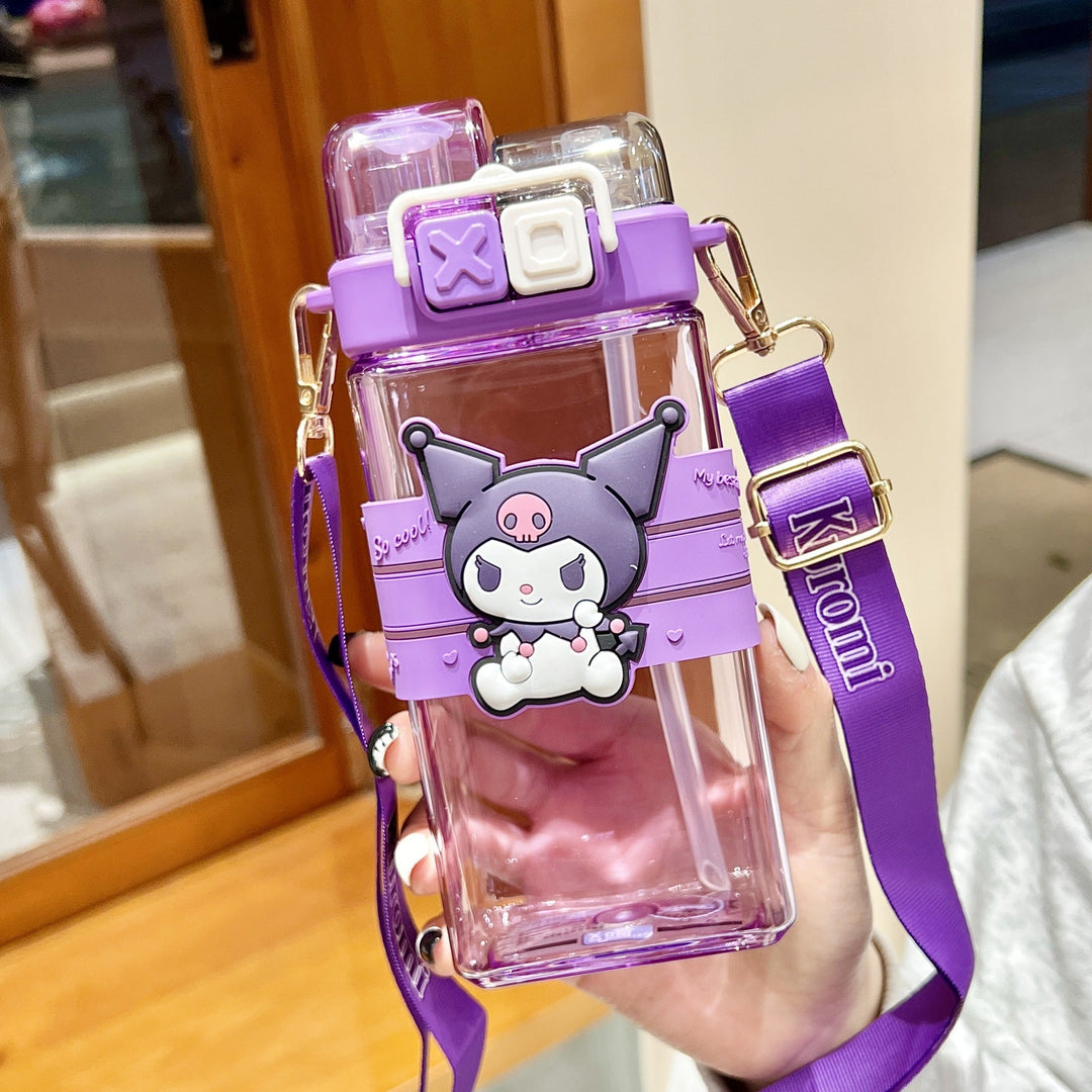 Premium Cartoon Water Bottle 520ML Double Drink Cup Leak Proof Plastic Bottle Cute Design Portable Student Bottle for School Travel Daily Use