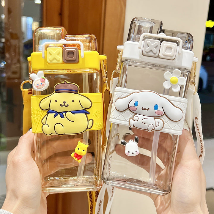 Premium Cartoon Water Bottle 520ML Double Drink Cup Leak Proof Plastic Bottle Cute Design Portable Student Bottle for School Travel Daily Use