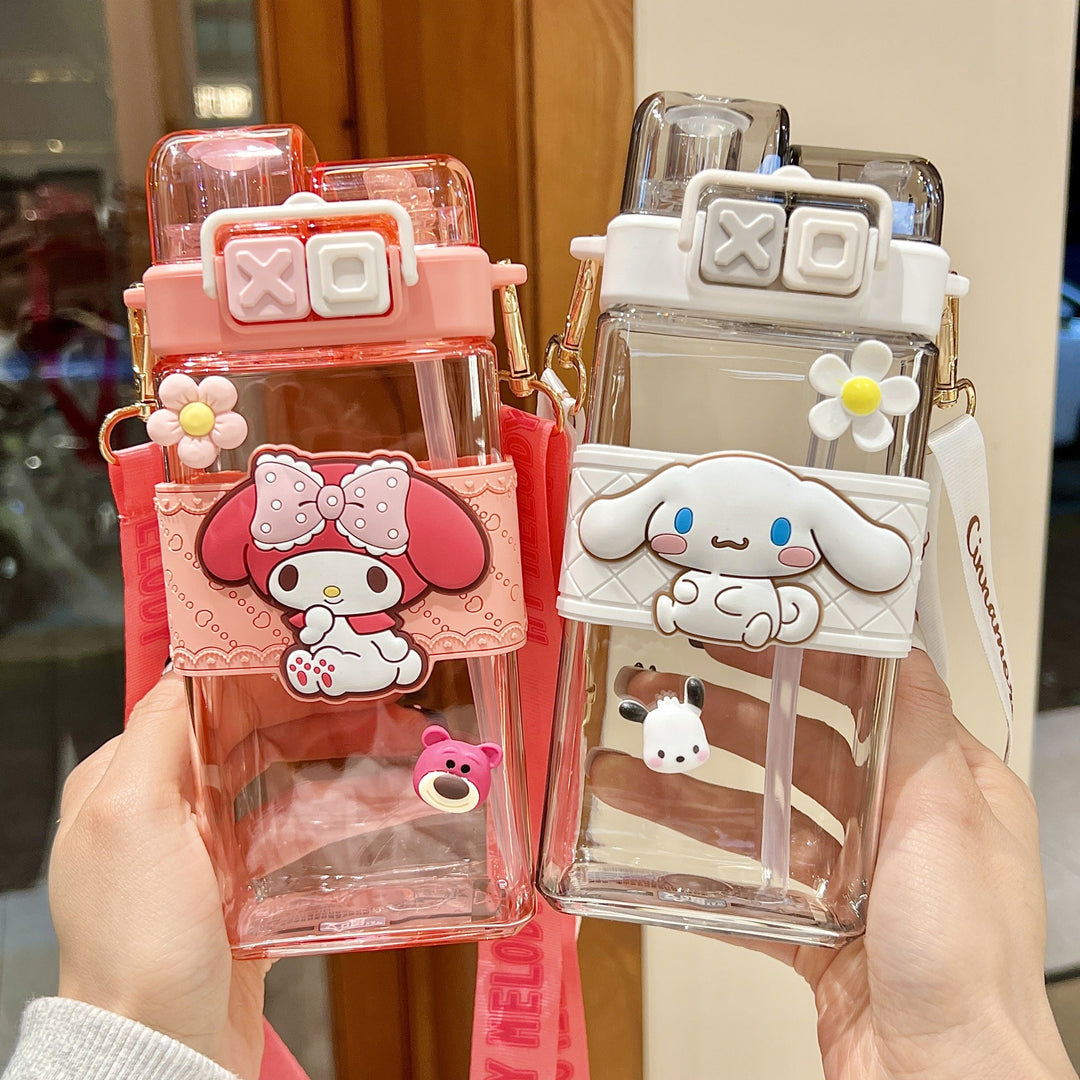 Premium Cartoon Water Bottle 520ML Double Drink Cup Leak Proof Plastic Bottle Cute Design Portable Student Bottle for School Travel Daily Use
