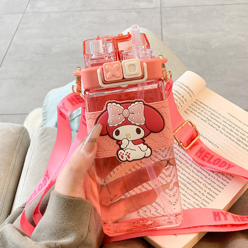 Premium Cartoon Water Bottle 520ML Double Drink Cup Leak Proof Plastic Bottle Cute Design Portable Student Bottle for School Travel Daily Use