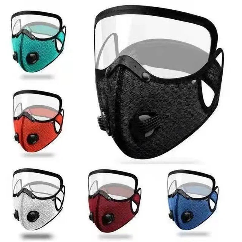 Premium Cycling Face Mask with Goggles Dustproof Breathable Mesh Carbon Filter Detachable Lens Adjustable Fit for Cycling Running Outdoor Sports Travel Use