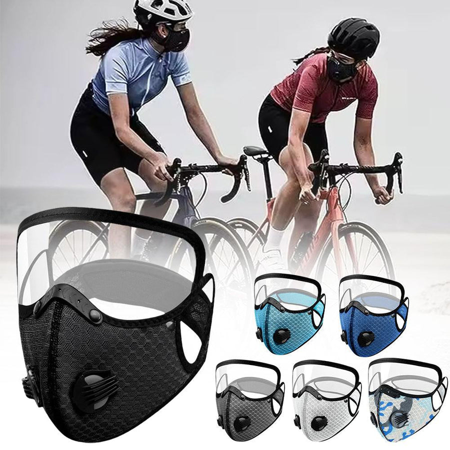 Premium Cycling Face Mask with Goggles Dustproof Breathable Mesh Carbon Filter Detachable Lens Adjustable Fit for Cycling Running Outdoor Sports Travel Use