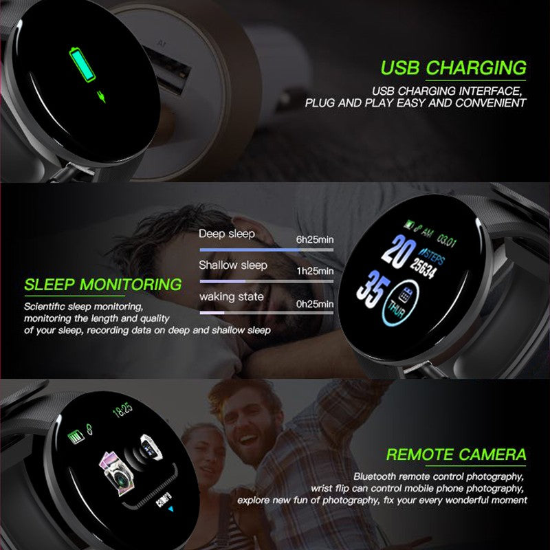 Premium D18 Smart Watch Fitness Tracker 1.3 Inch Touch Bluetooth Waterproof Activity Tracker Call Message Alerts for Android iOS Daily Use
