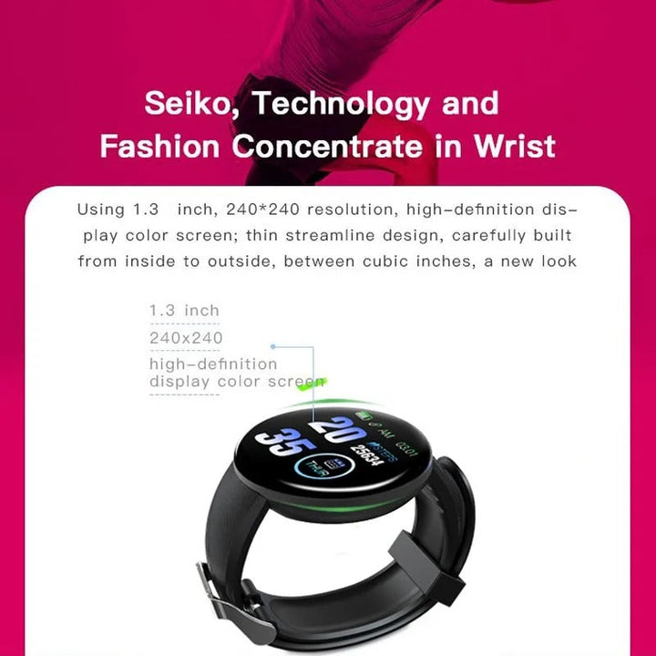 Premium D18 Smart Watch Fitness Tracker 1.3 Inch Touch Bluetooth Waterproof Activity Tracker Call Message Alerts for Android iOS Daily Use