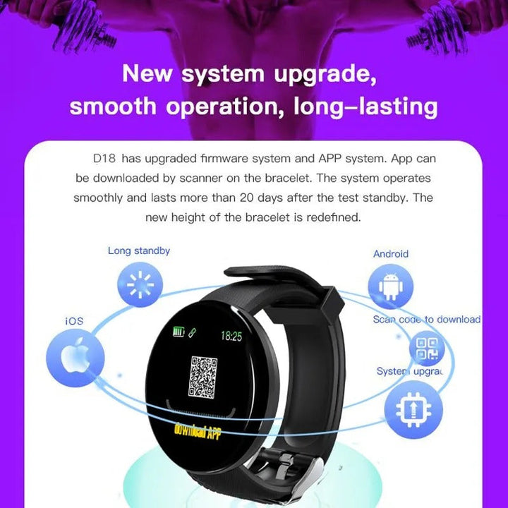 Premium D18 Smart Watch Fitness Tracker 1.3 Inch Touch Bluetooth Waterproof Activity Tracker Call Message Alerts for Android iOS Daily Use