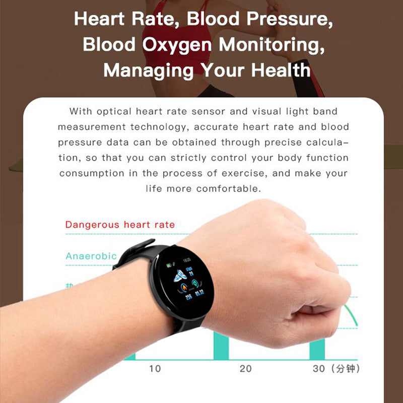Premium D18 Smart Watch Fitness Tracker 1.3 Inch Touch Bluetooth Waterproof Activity Tracker Call Message Alerts for Android iOS Daily Use