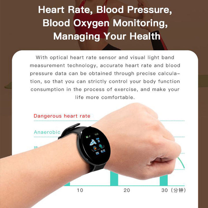 Premium D18 Smart Watch Fitness Tracker 1.3 Inch Touch Bluetooth Waterproof Activity Tracker Call Message Alerts for Android iOS Daily Use