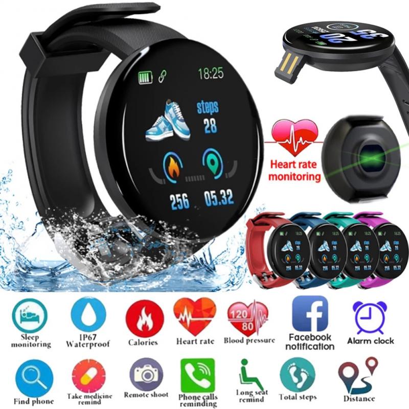Premium D18 Smart Watch Fitness Tracker 1.3 Inch Touch Bluetooth Waterproof Activity Tracker Call Message Alerts for Android iOS Daily Use