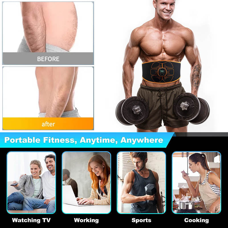 Premium EMS Ab Trainer Belt Muscle Stimulator Adjustable Abdominal Training Belt USB Rechargeable 10 Modes 30 Levels Wearable for Gym Work Daily Use