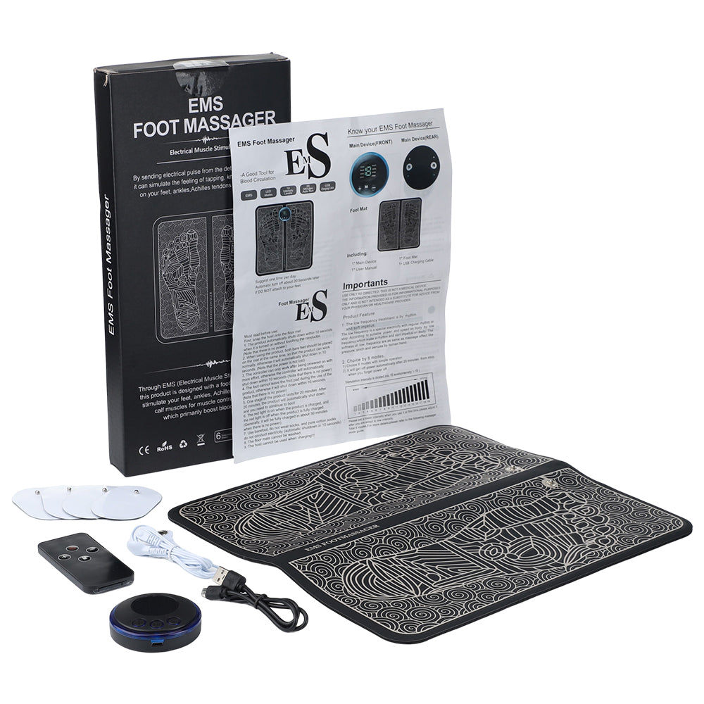 Premium EMS Foot Massager Pad Electric Massage Mat Remote Control 8 Modes 19 Levels Portable Foot Leg Massager for Home Office Travel Daily Use Comfort