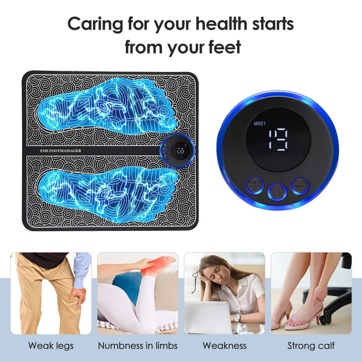 Premium EMS Foot Massager Pad Electric Massage Mat Remote Control 8 Modes 19 Levels Portable Foot Leg Massager for Home Office Travel Daily Use Comfort