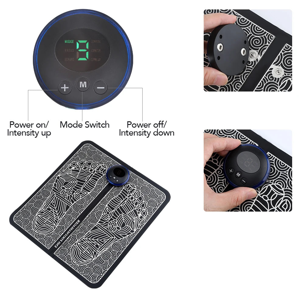 Premium EMS Foot Massager Pad Electric Massage Mat Remote Control 8 Modes 19 Levels Portable Foot Leg Massager for Home Office Travel Daily Use Comfort