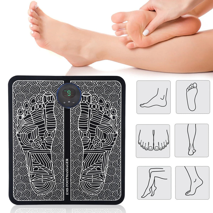 Premium EMS Foot Massager Pad Electric Massage Mat Remote Control 8 Modes 19 Levels Portable Foot Leg Massager for Home Office Travel Daily Use Comfort
