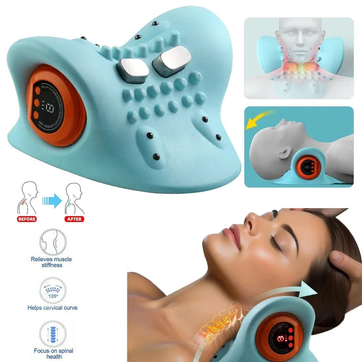 Premium EMS Heated Neck Massager Air Compression Cervical Support Vibration Infrared Heat Rechargeable Neck Device for Home Work Travel Daily Use Comfort