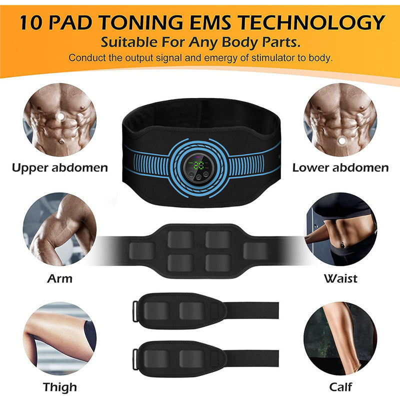 Premium EMS Training Belt Muscle Stimulator Adjustable Abs Arms Legs USB Rechargeable 10 Modes 39 Levels LCD Display for Gym Work Daily Use