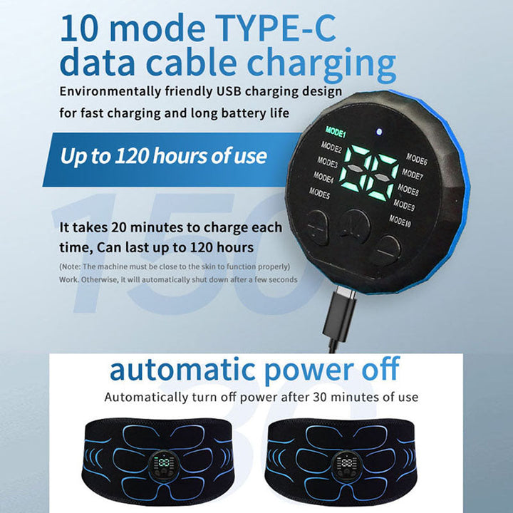 Premium EMS Training Belt Muscle Stimulator Adjustable Abs Arms Legs USB Rechargeable 10 Modes 39 Levels LCD Display for Gym Work Daily Use