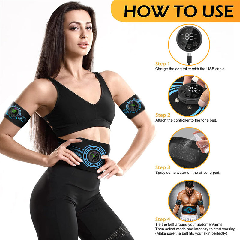 Premium EMS Training Belt Muscle Stimulator Adjustable Abs Arms Legs USB Rechargeable 10 Modes 39 Levels LCD Display for Gym Work Daily Use