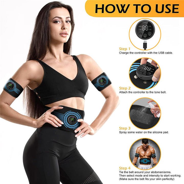 Premium EMS Training Belt Muscle Stimulator Adjustable Abs Arms Legs USB Rechargeable 10 Modes 39 Levels LCD Display for Gym Work Daily Use