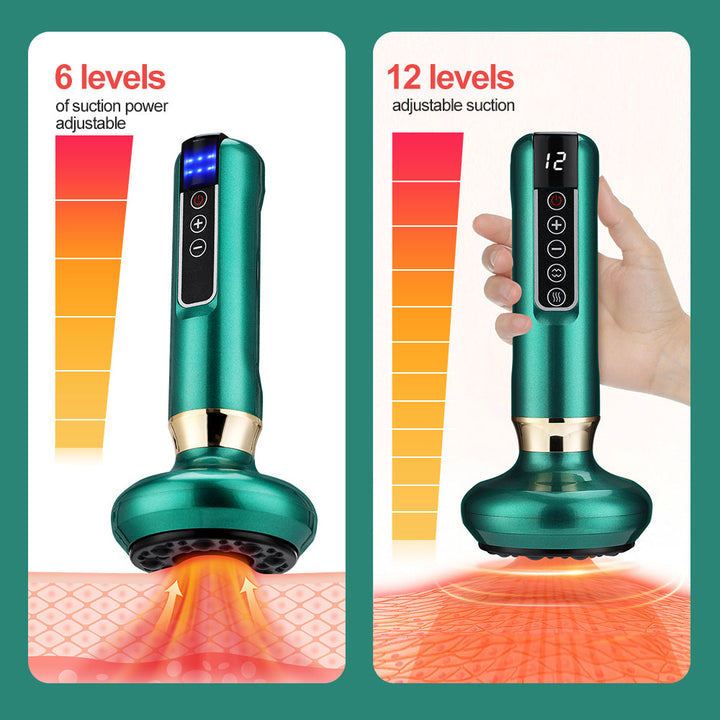Premium Electric Cupping Massager Vacuum Suction Device Gua Sha Tool Infrared Heat 12 Levels Rechargeable Body Massager for Home Gym Daily Use Comfort