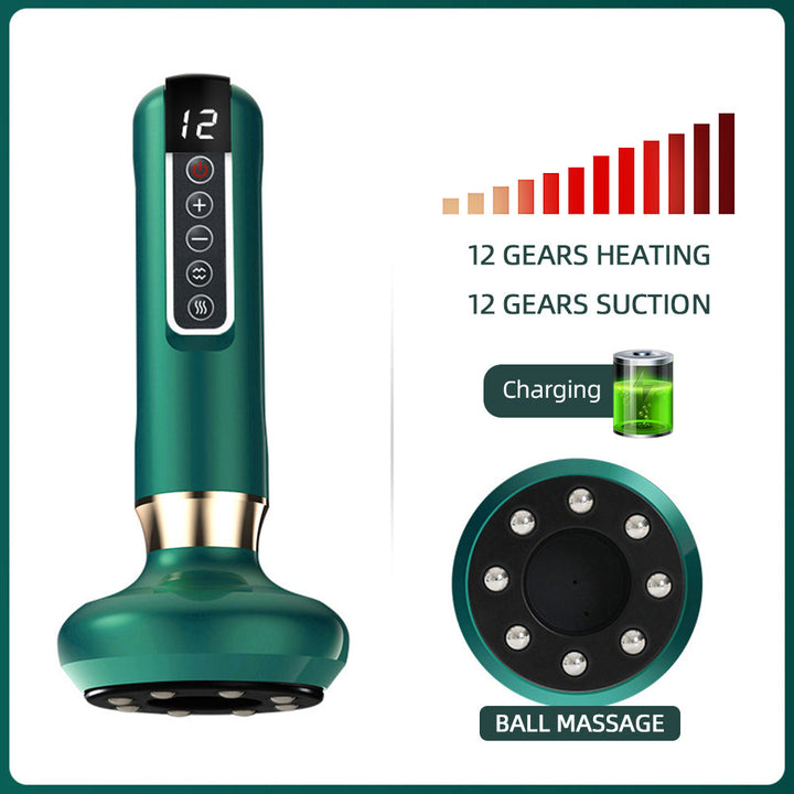 Premium Electric Cupping Massager Vacuum Suction Device Gua Sha Tool Infrared Heat 12 Levels Rechargeable Body Massager for Home Gym Daily Use Comfort
