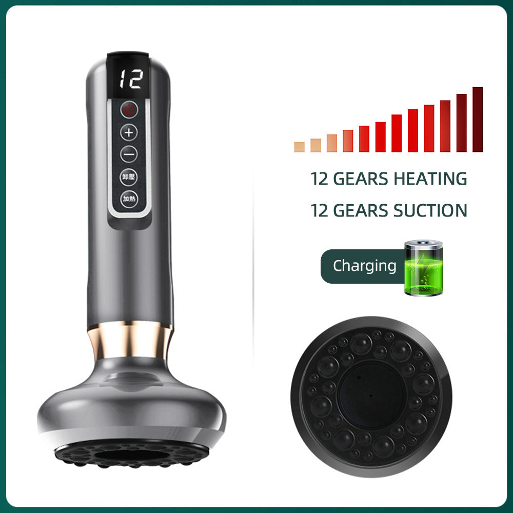 Premium Electric Cupping Massager Vacuum Suction Device Gua Sha Tool Infrared Heat 12 Levels Rechargeable Body Massager for Home Gym Daily Use Comfort