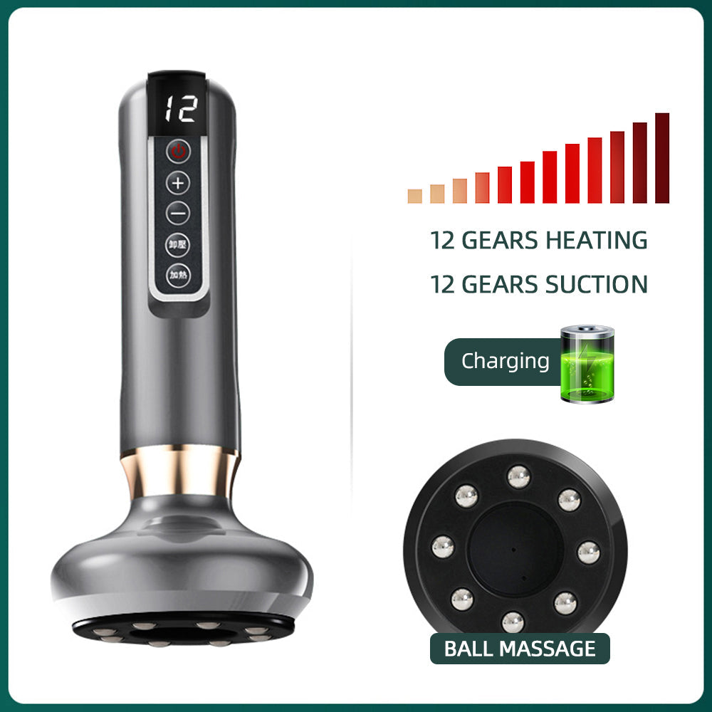 Premium Electric Cupping Massager Vacuum Suction Device Gua Sha Tool Infrared Heat 12 Levels Rechargeable Body Massager for Home Gym Daily Use Comfort