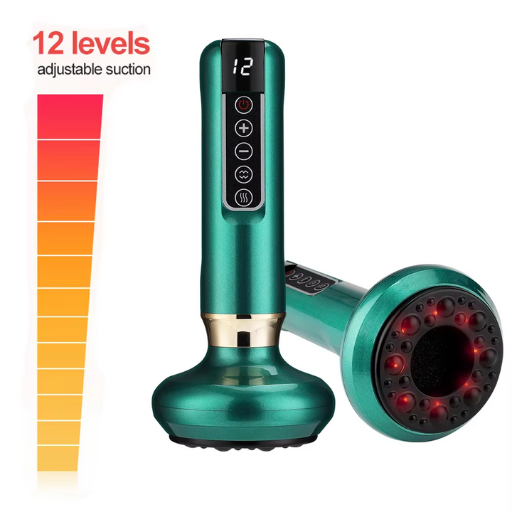 Premium Electric Cupping Massager Vacuum Suction Device Gua Sha Tool Infrared Heat 12 Levels Rechargeable Body Massager for Home Gym Daily Use Comfort