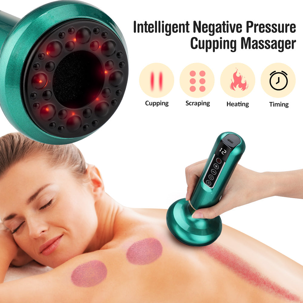 Premium Electric Cupping Massager Vacuum Suction Device Gua Sha Tool Infrared Heat 12 Levels Rechargeable Body Massager for Home Gym Daily Use Comfort