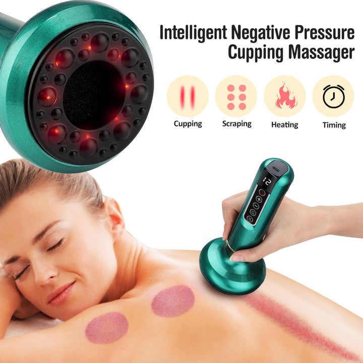 Premium Electric Cupping Massager Vacuum Suction Device Gua Sha Tool Infrared Heat 12 Levels Rechargeable Body Massager for Home Gym Daily Use Comfort
