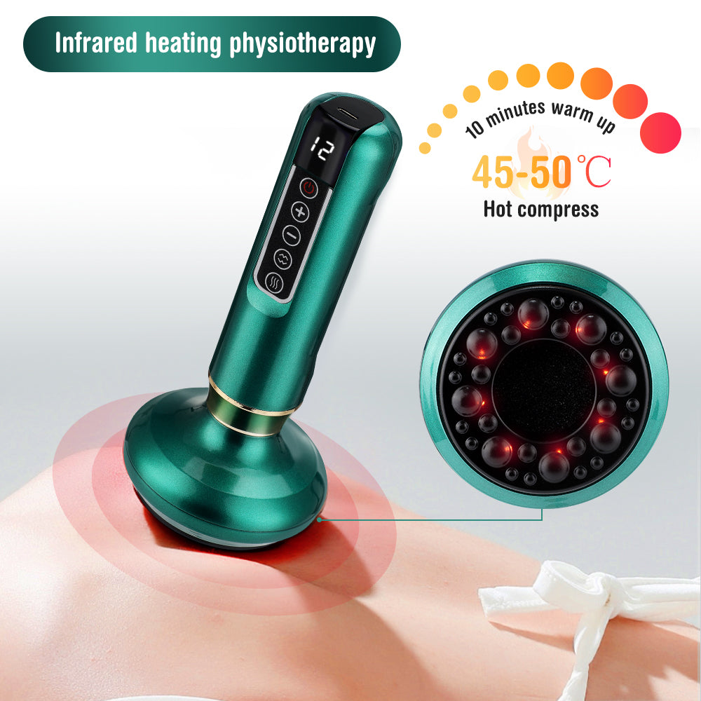 Premium Electric Cupping Massager Vacuum Suction Device Gua Sha Tool Infrared Heat 12 Levels Rechargeable Body Massager for Home Gym Daily Use Comfort