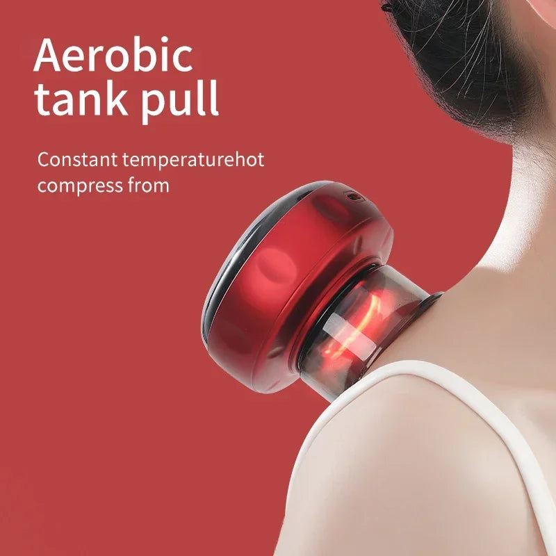 Premium Electric Cupping Massager Vacuum Suction Device Gua Sha Tool Red Light Heat 12 Levels Rechargeable Portable Body Massager for Home Daily Use