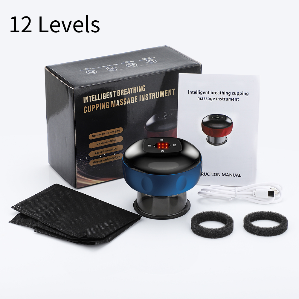 Premium Electric Cupping Massager Vacuum Suction Device Gua Sha Tool Red Light Heat 12 Levels Rechargeable Portable Body Massager for Home Daily Use