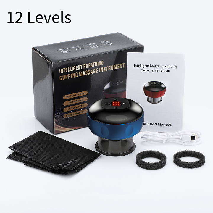 Premium Electric Cupping Massager Vacuum Suction Device Gua Sha Tool Red Light Heat 12 Levels Rechargeable Portable Body Massager for Home Daily Use