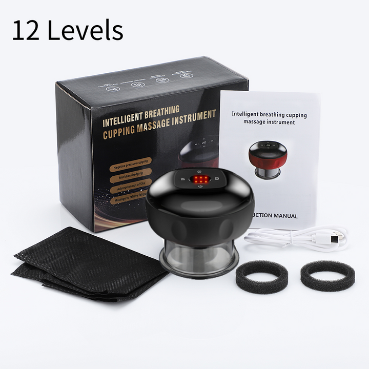 Premium Electric Cupping Massager Vacuum Suction Device Gua Sha Tool Red Light Heat 12 Levels Rechargeable Portable Body Massager for Home Daily Use