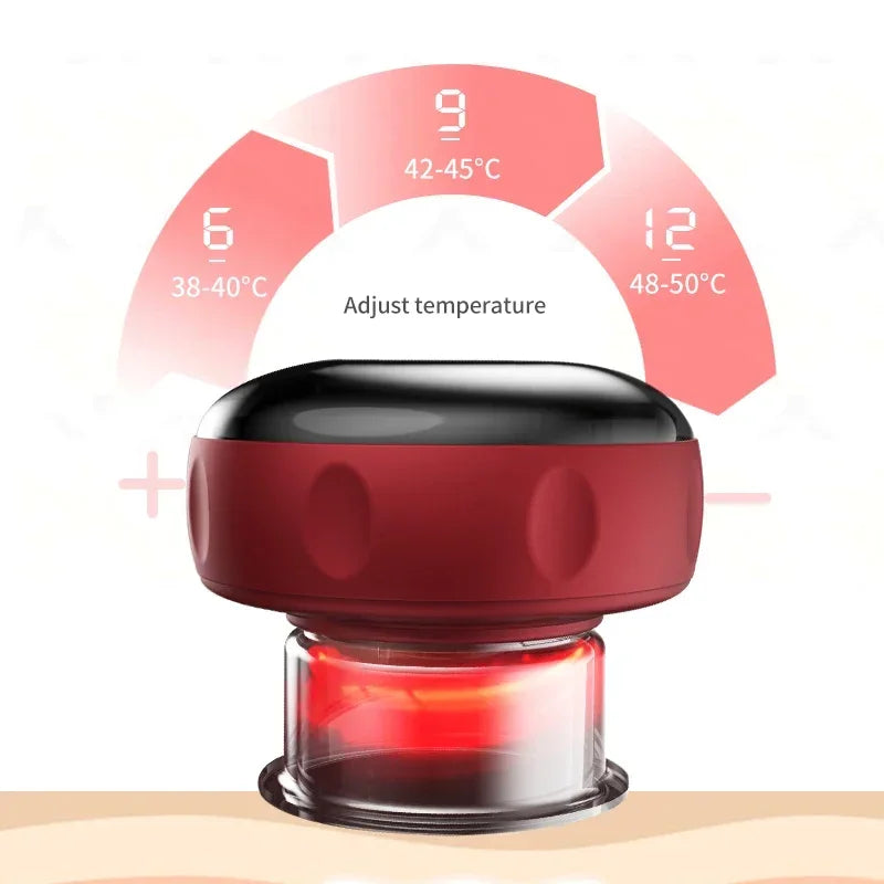 Premium Electric Cupping Massager Vacuum Suction Device Gua Sha Tool Red Light Heat 12 Levels Rechargeable Portable Body Massager for Home Daily Use