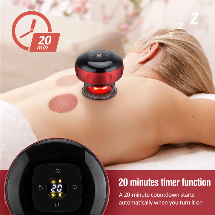 Premium Electric Cupping Massager Vacuum Suction Device Gua Sha Tool Red Light Heat 12 Levels Rechargeable Portable Body Massager for Home Daily Use
