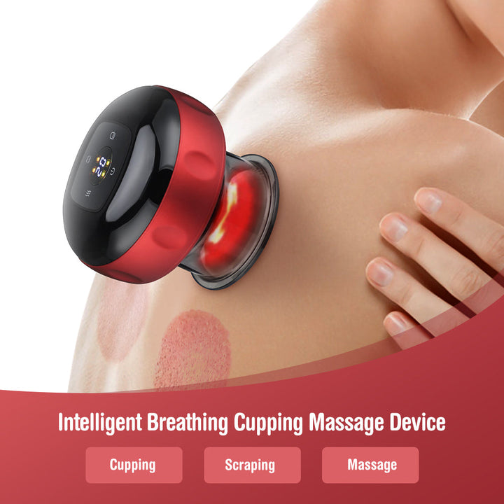 Premium Electric Cupping Massager Vacuum Suction Device Gua Sha Tool Red Light Heat 12 Levels Rechargeable Portable Body Massager for Home Daily Use