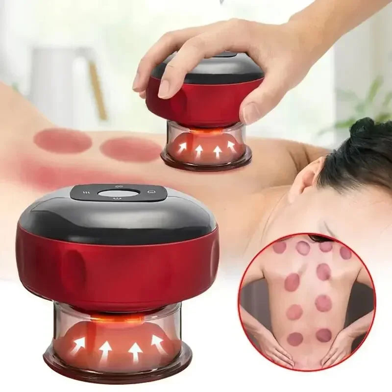 Premium Electric Cupping Massager Vacuum Suction Device Gua Sha Tool Red Light Heat 12 Levels Rechargeable Portable Body Massager for Home Daily Use